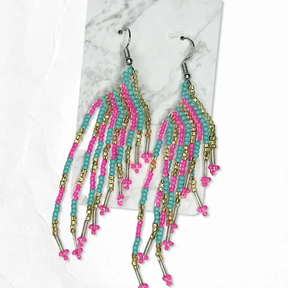 6674. Hot Pink Seed Bead Earrings